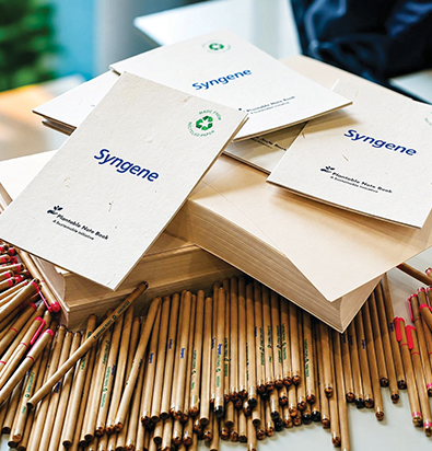 Plantable notebooks, pens and pencils made from recycled paper