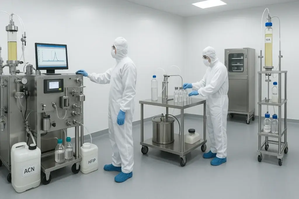 Preparative HPLC peptide purification with solvent recovery