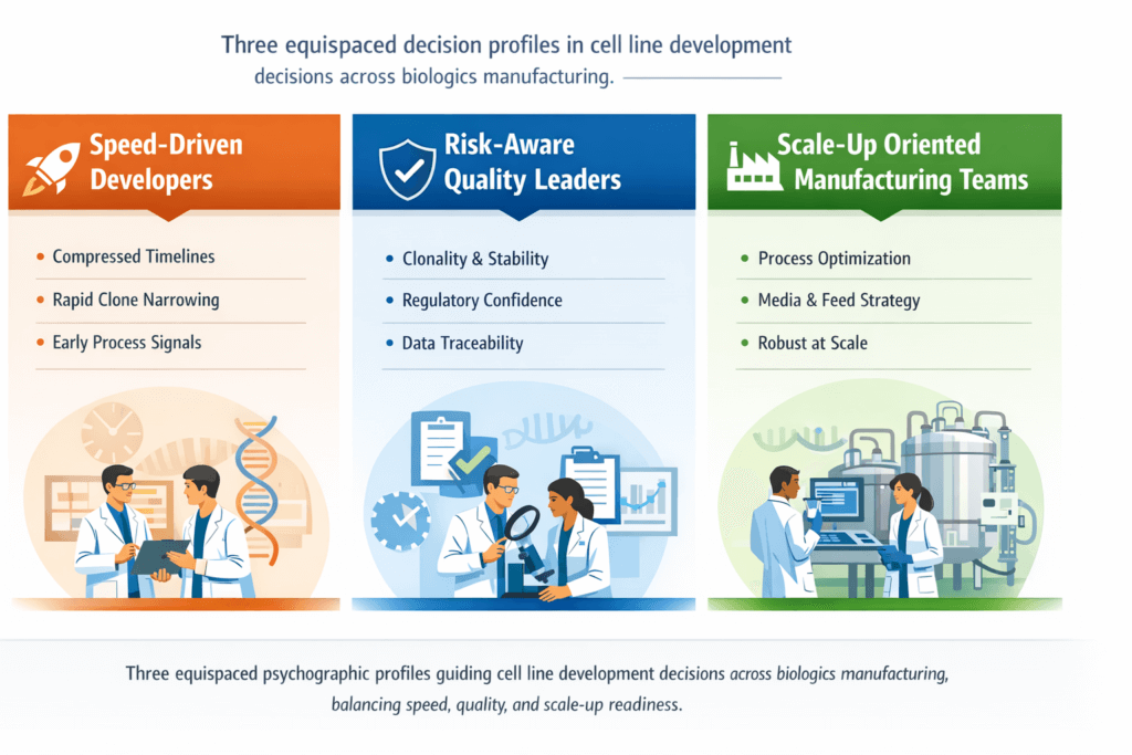 Cell line development decision profiles in biologics manufacturing.
