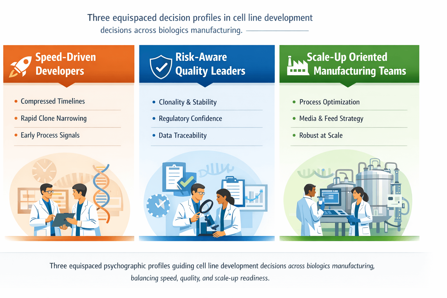 Cell line development decision profiles in biologics manufacturing.