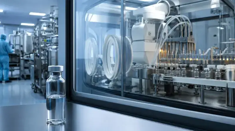 Figure 1. Integrated sterile fill-finish manufacturing connects drug substance and drug product development with precise vial filling at scale. (Image developed using AI)