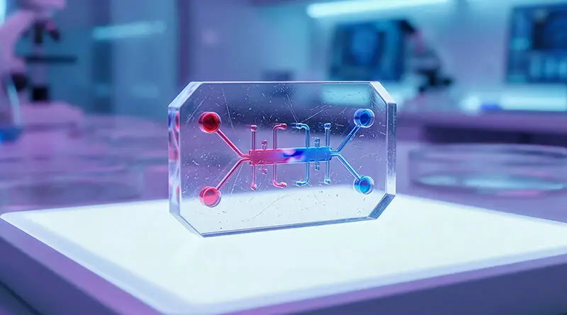 Human skin tissue in an organ-on-a-chip platform with microfluidic flow for organ-on-chip drug discovery, DMPK, and permeability studies.